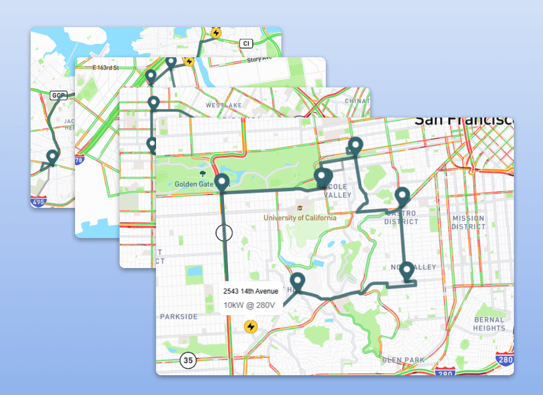 Graphic showing how route elevation, weather, and speed impact EV range